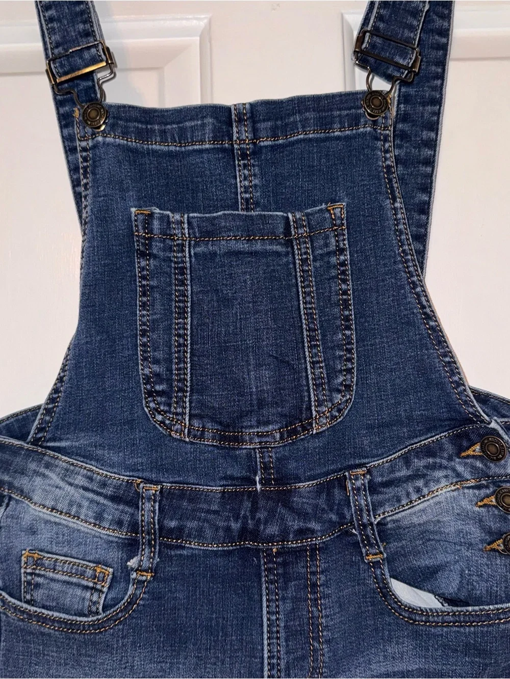 Machine Dark Blue Distressed busted skinny Denim Overalls 27
